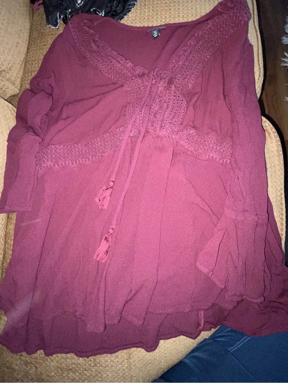 Torrid Burgundy Lace-Trim Boho Peasant Tunic